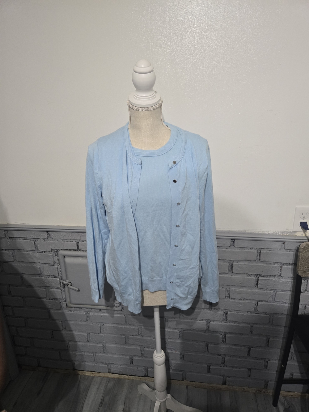 Calvin Klein Light Blue Button-Front Cardigan and Shell Set